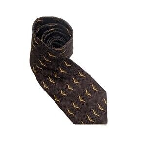 Vintage Silk Tie by Designer BILL BLASS Dark Brown Tan Green Geometric 4" Wide